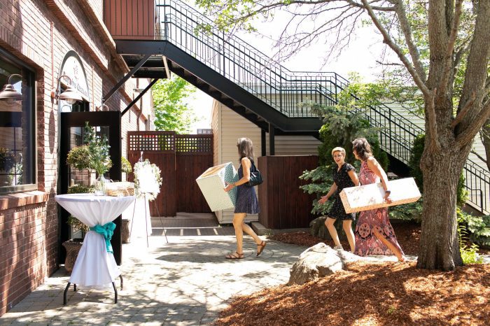Guests arriving at a bridal shower at the River Suite at Danversport