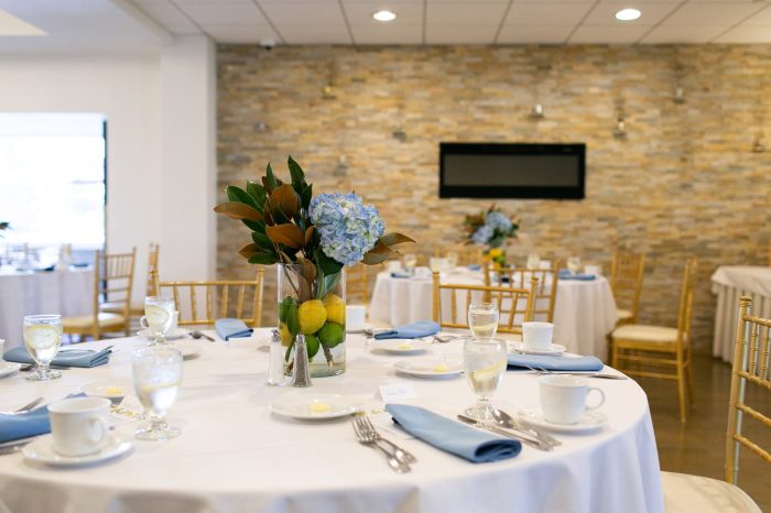 The Waterfront Room at Danversport decorated for a bridal shower.