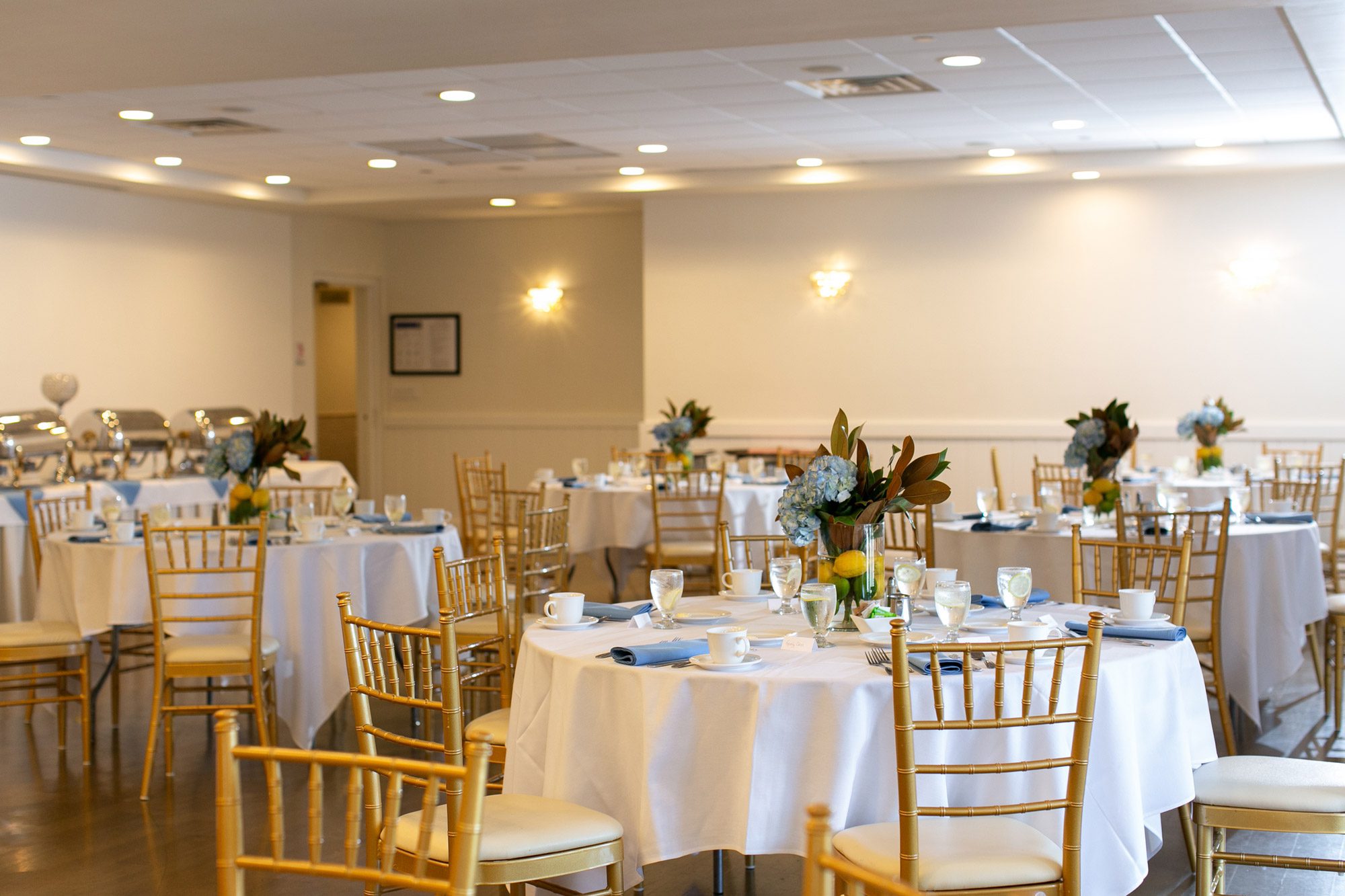 The Waterfront Room at Danversport decorated for a bridal shower.